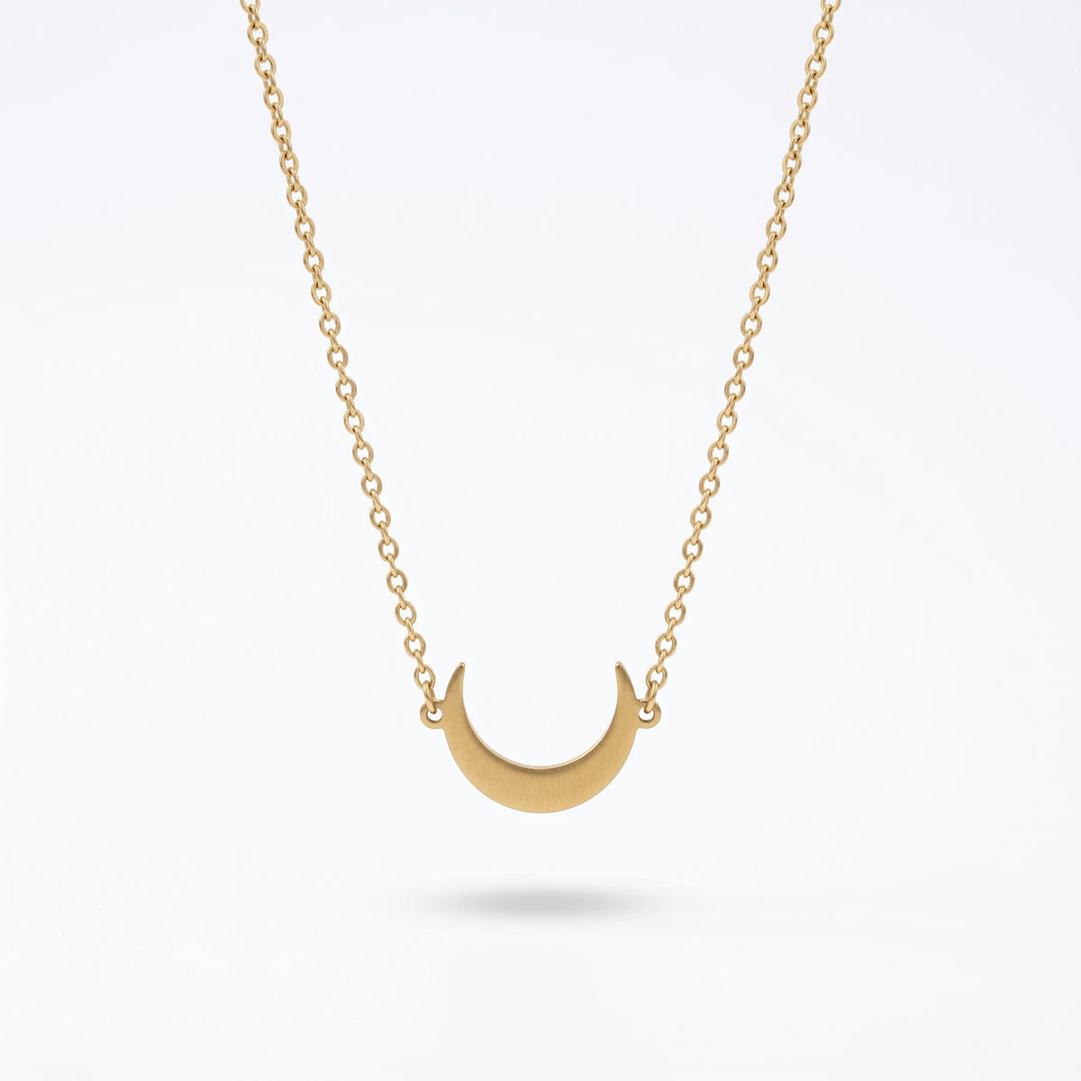 QIAOREN 11837 18K Gold Plated Stainless Steel Anti-Tarnish Hypoallergenic Matte Finish Crescent Moon Horizontal O Chain Necklace