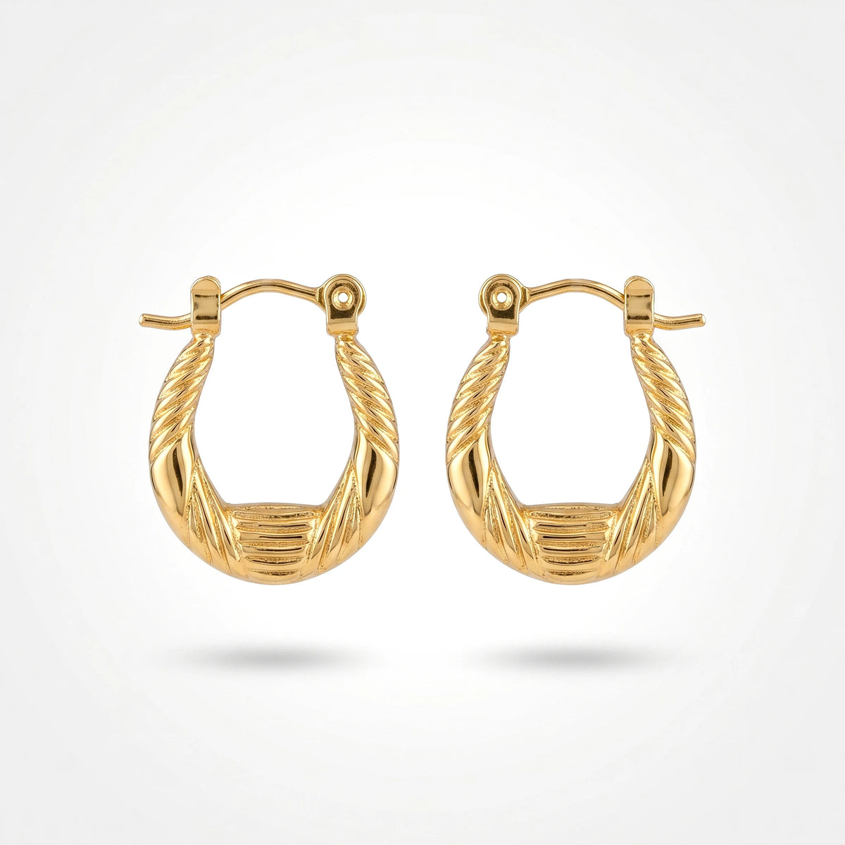 QIAOREN 12497  French Croissant Hoop Earrings Gold Stainless Steel Ribbed U-Shaped Twisted Rope Hoops Women US EU