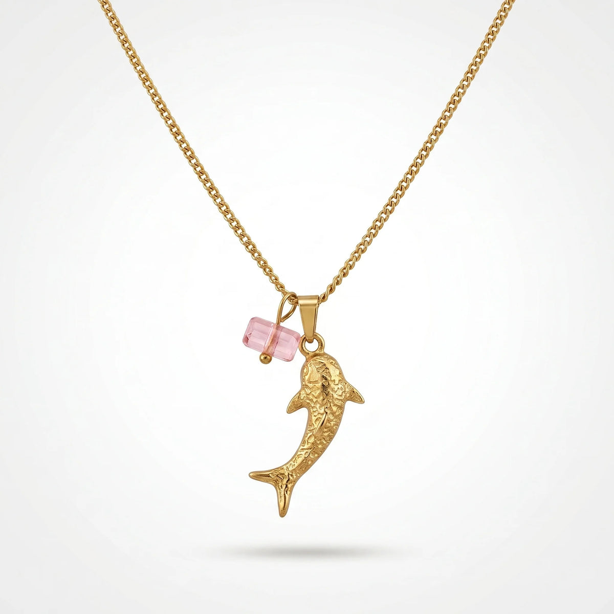 QIAOREN Trendy Shark Pink Pendant Necklace Unisex 18K Gold Stainless Steel Link Chain Hypoallergenic Fashion Jewelry Wholesale