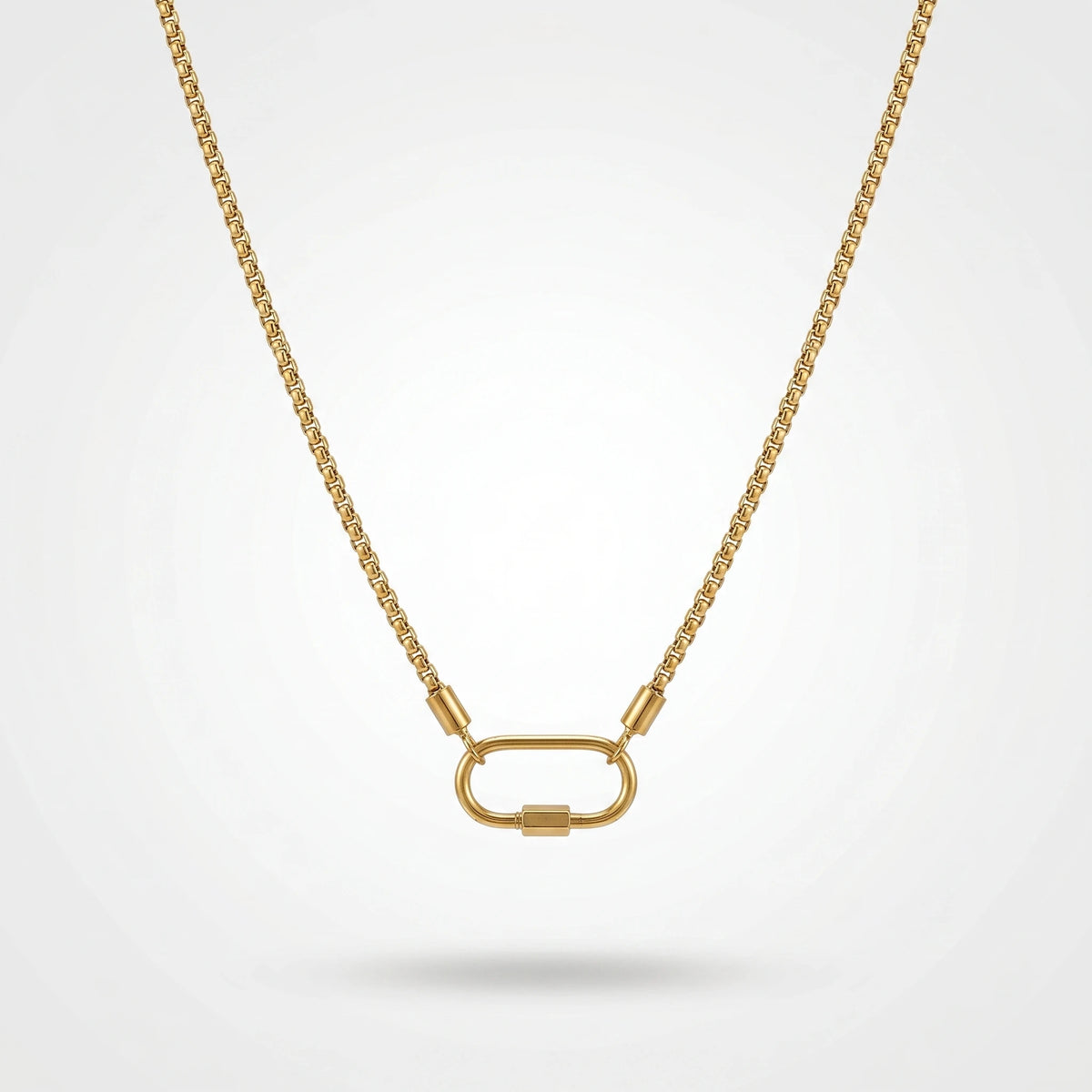 QIAOREN 12143 PVD 18K Gold Stainless Steel Box Chain Necklace Screw Carabiner Pendant Minimalist Dainty Women Jewelry US EU