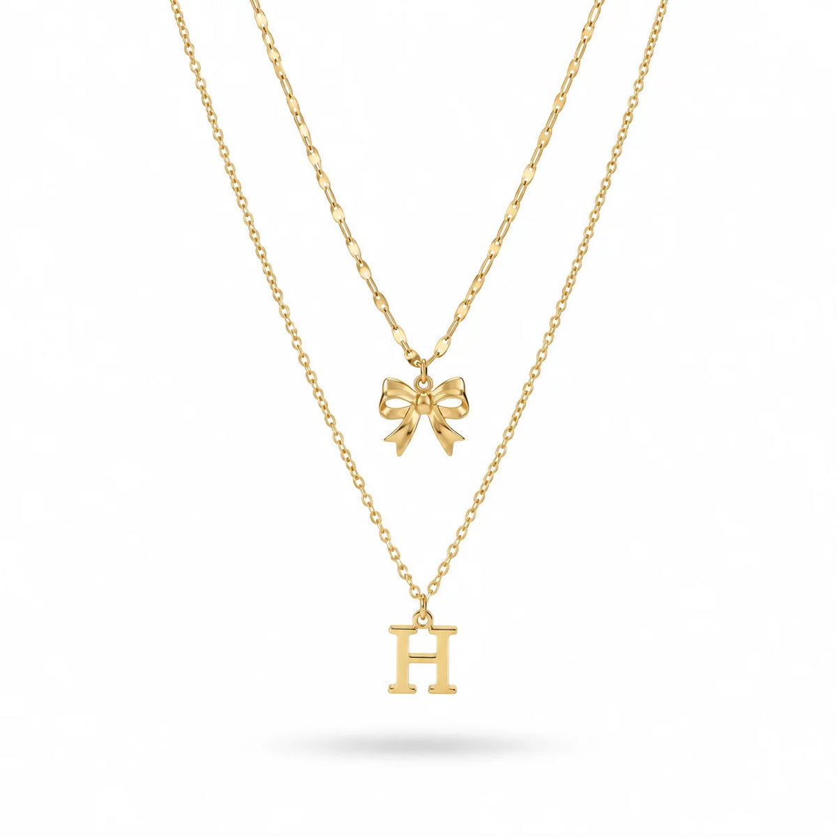 QIAOREN A-Z 26 Letter Bow Initial Necklace Stainless Steel Gold Silver Alphabet Pendant Custom Jewelry