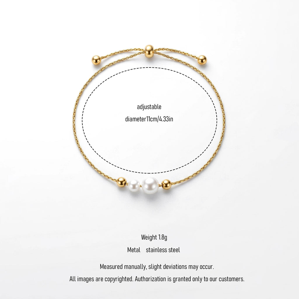 QIAOREN 13281 Stainless Steel Adjustable Pearl Beaded Bracelet Gold Plated Minimalist Slider Chain Bracelet for Women