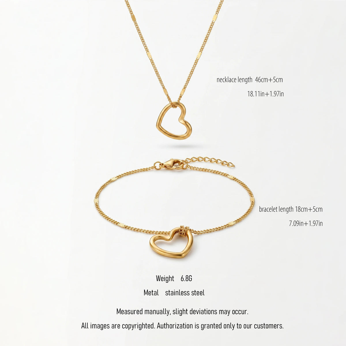 QIAOREN 10647 Irregular Hollow Heart Matching Jewelry Set 18K Gold Plated Stainless Steel No-Fade Necklace Bracelet Women