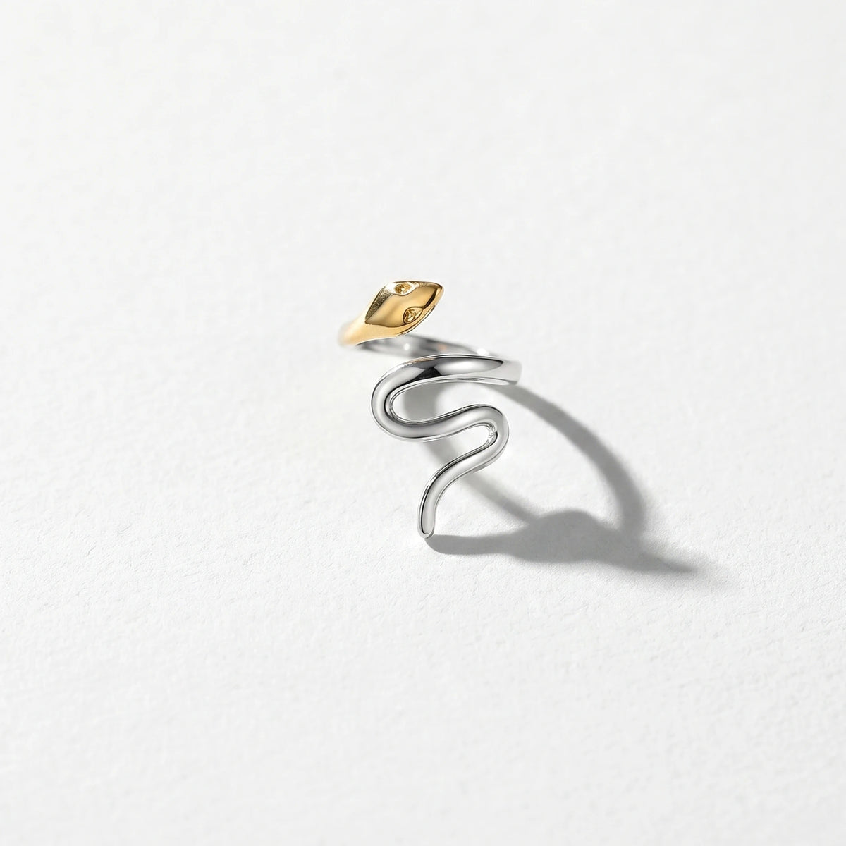 QIAOREN 12923-27 18K Gold Plated 316L Stainless Steel Two Tone Snake Star Adjustable Rings Set Tarnish Free Waterproof Jewelry