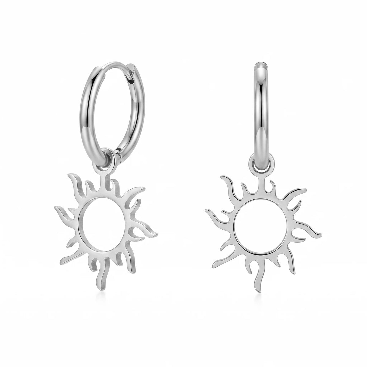 QIAOREN 10959 Stainless Steel Hollow Sun Dangle Hoops Tarnish Resistant Gold Plated Trendy Unisex 0.3mm Thick Beach Earrings