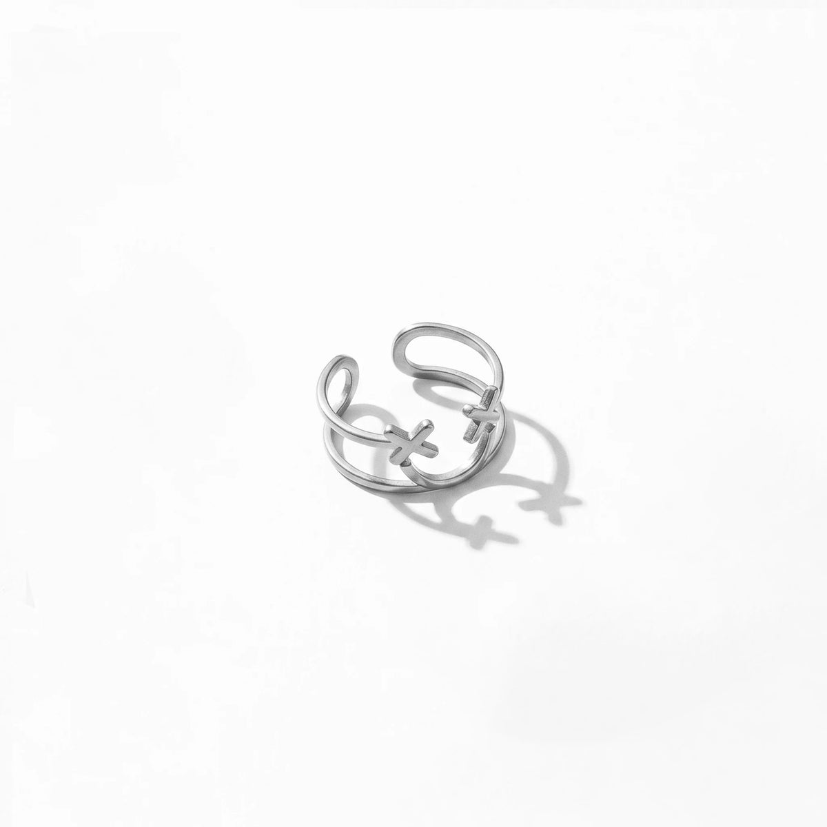 QIAOREN 10707 You & Me Engraved Gold Ring Set - 5Pcs Hypoallergenic Stainless Steel Open Rings