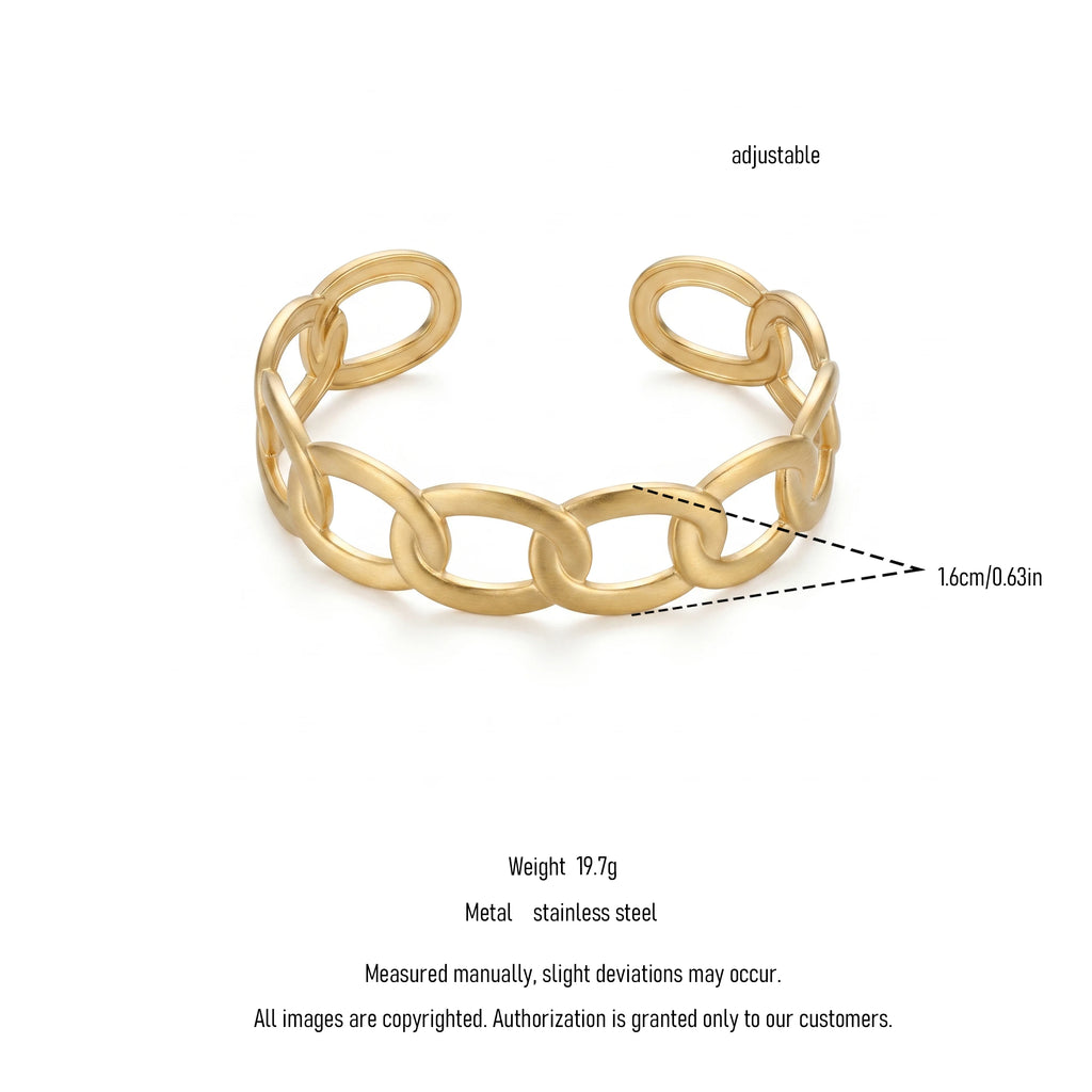 QIAOREN 12707 Minimalist Interwoven Oval Link Cuff Bracelet Stainless Steel Adjustable Open Gold Ladies Accessory