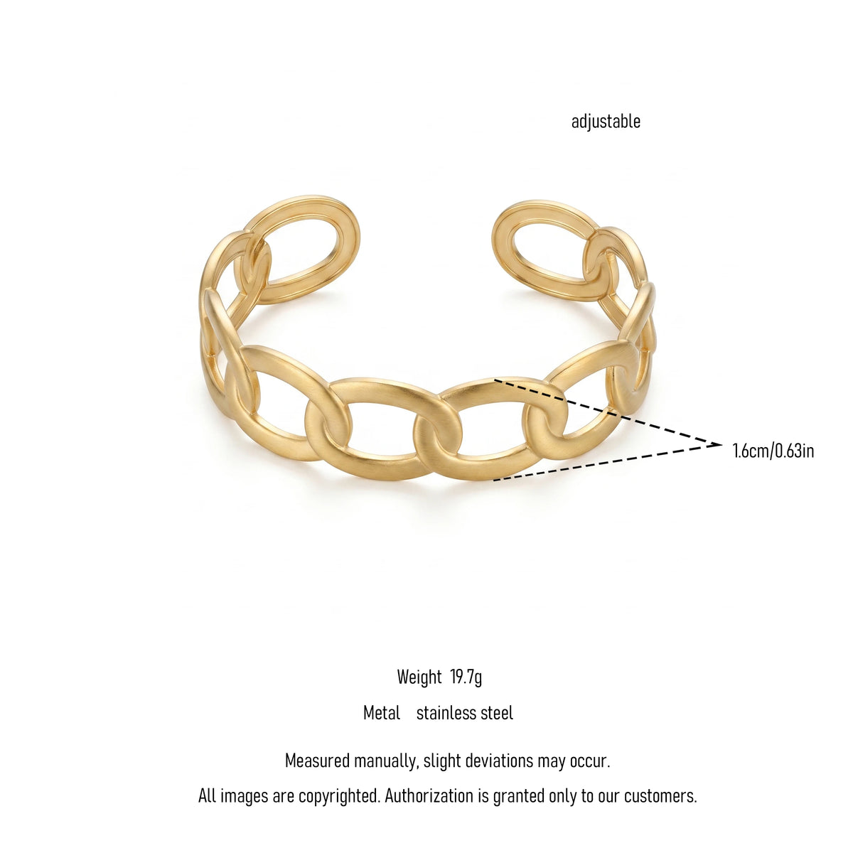 QIAOREN 12707 Minimalist Interwoven Oval Link Cuff Bracelet Stainless Steel Adjustable Open Gold Ladies Accessory