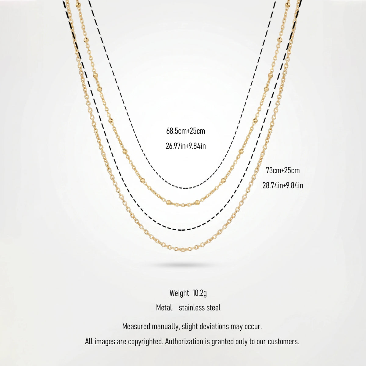 QIAOREN 11499 18K Gold Plated Double Layered Beaded Waist Chain Stainless Steel Tarnish Free Waterproof