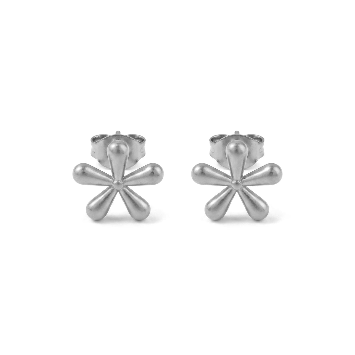 QIAOREN 11793Elegant Minimalist Matte Gold Flower Earrings Stainless Steel Puffy Floral Studs Jewelry for Women US EU Hot Sale