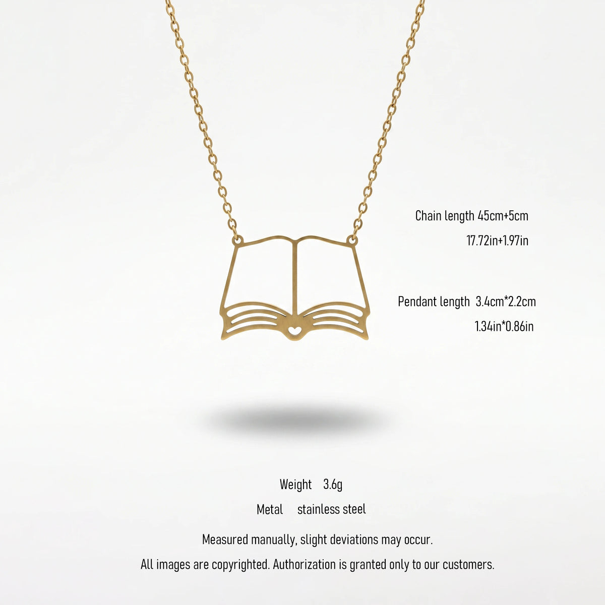 QIAOREN 10806 Hypoallergenic Gold Plated Stainless Steel Open Book Charm Necklace Unisex Dainty Trendy Everyday Bookish Jewelry