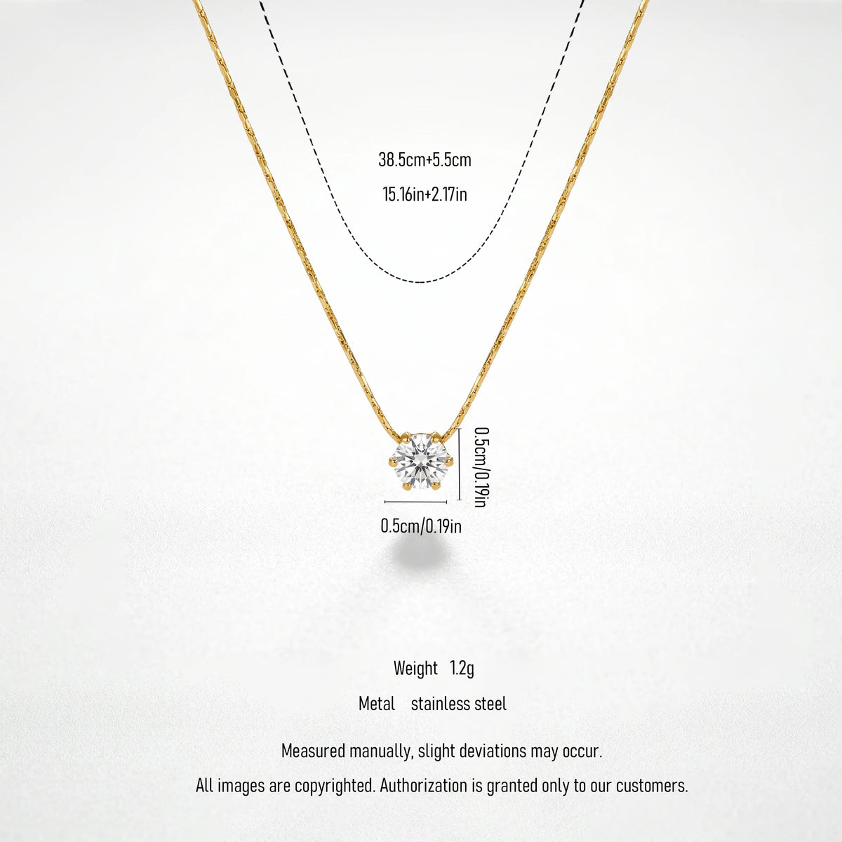 QIAOREN 13169 Stainless Steel Round Cut CZ Solitaire Necklace Gold Plated Minimalist Dainty Pendant Jewelry for Women