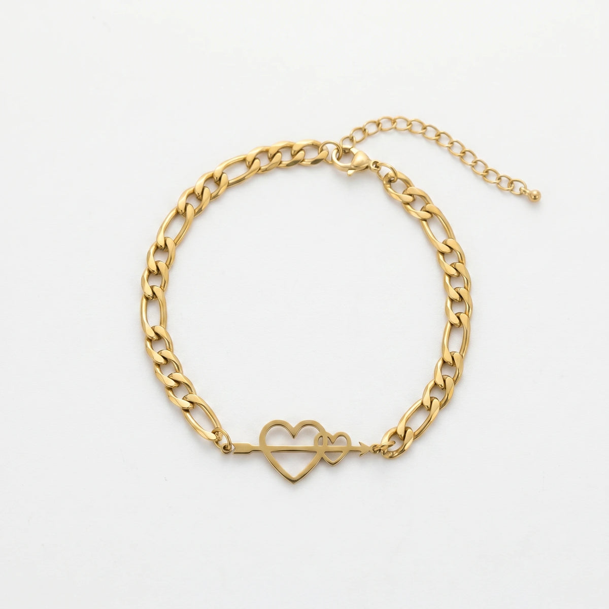 QIAOREN 11737 18K Gold Plated Stainless Steel Anti-Tarnish Cupid Heart Arrow Anklet Adjustable Cuban Foot Chain