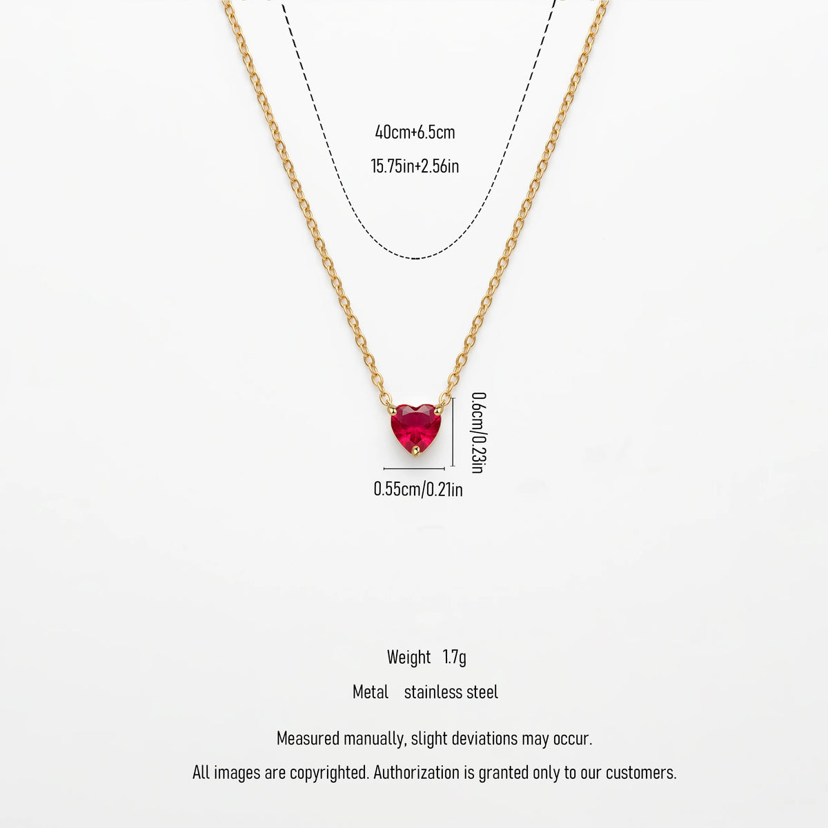 QIAOREN13555-66StainlessSteel 12Birthstone Heart Necklace Colorful Gemstone Pendant Personalized Birthday Jewelry Gift for Women