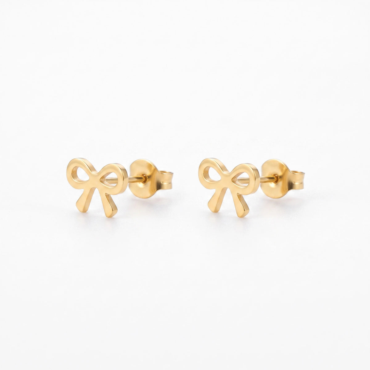 QIAOREN 13251 3 PCS Set 18K Gold Plated Stainless Steel 3 Pairs Bow & Zircon Stud Earrings Set Minimalist Hollow Solid Bow CZ