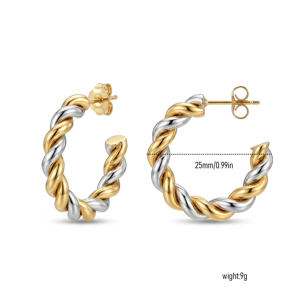 QIAOREN New  18K Gold Plated Stainless Steel Women Zircon  Hoop Earrings Set Fashion Jewelry Clip Stud Earrings
