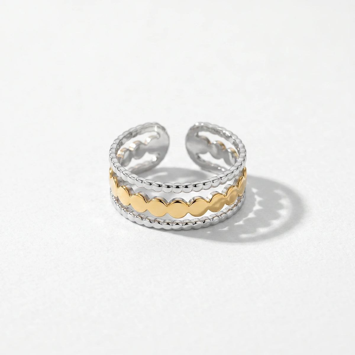 QIAOREN 13036-40 Gold Silver Plated Adjustable Open Stack Ring Set for Women Minimalist Geometric Statement Rings