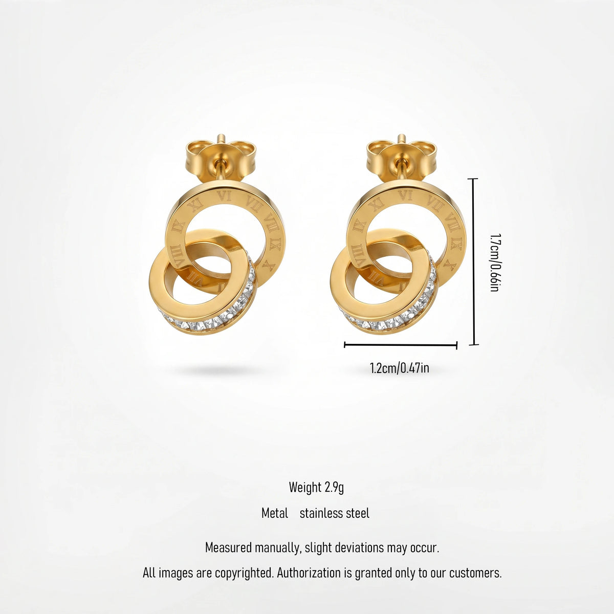 QIAOREN 13413 Stainless Steel CZ Hoop Earrings Roman Numeral Dangle Stud Earrings Minimalist Jewelry for Women
