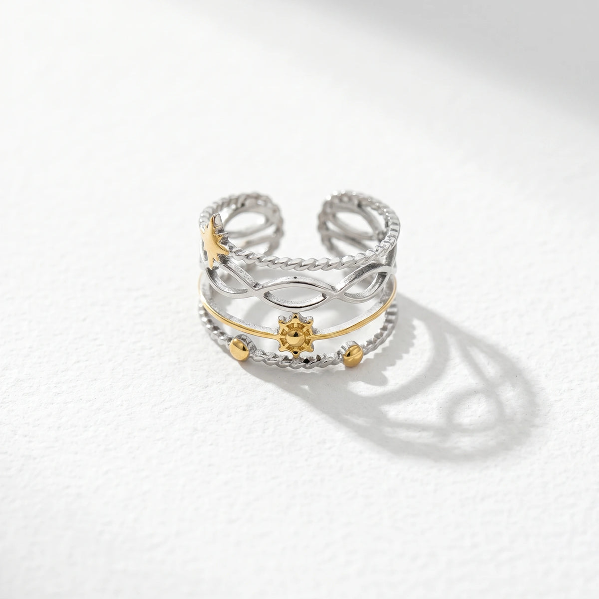 QIAOREN 13010-15 Gold Silver Plated Adjustable Open Stack Ring Set for Women Minimalist Geometric Statement Rings