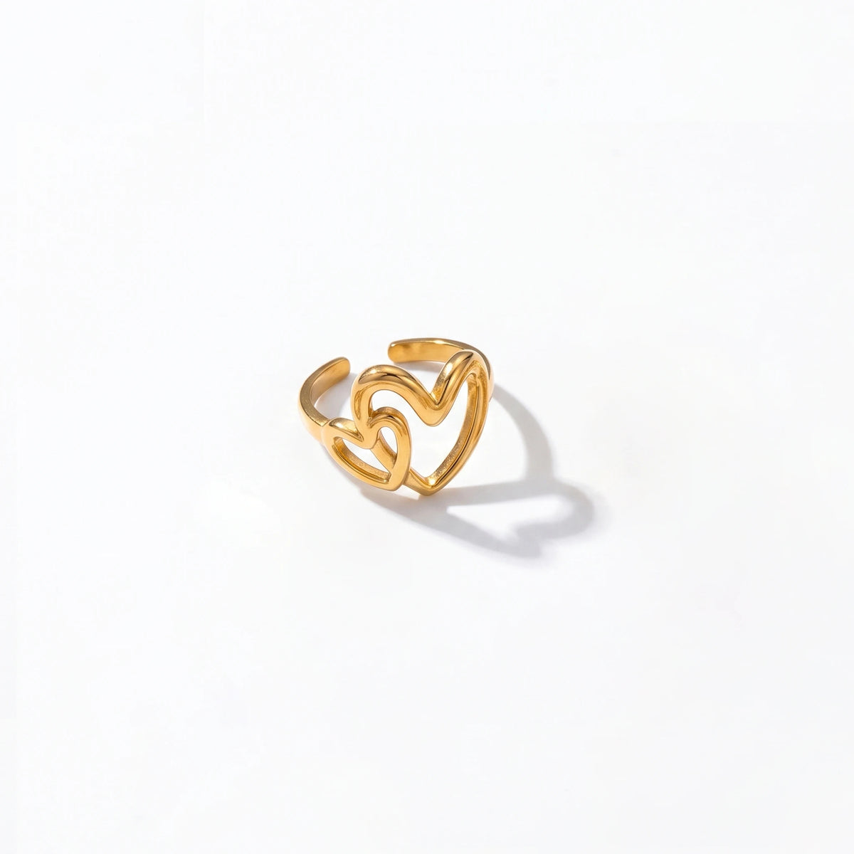 QIAOREN 10713 Stainless Steel Gold Adjustable Open Rings Multi Hollow Heart Zircon Stack Finger Jewelry For Women