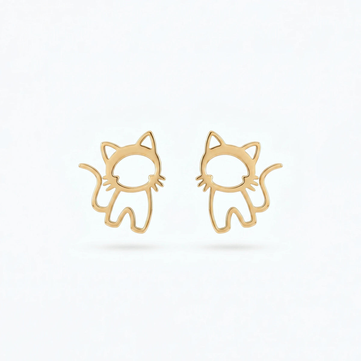QIAOREN 11876Trendy Hollow Cat Stud Earrings Stainless Steel 18K Gold Plated Cute Kitten Outline Jewelry for Women Girls US Hot