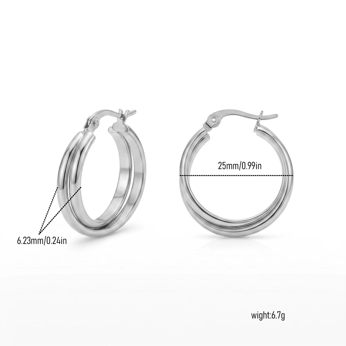 QIAOREN New  18K Gold Plated Stainless Steel Women Zircon  Hoop Earrings Set Fashion Jewelry Clip Stud Earrings