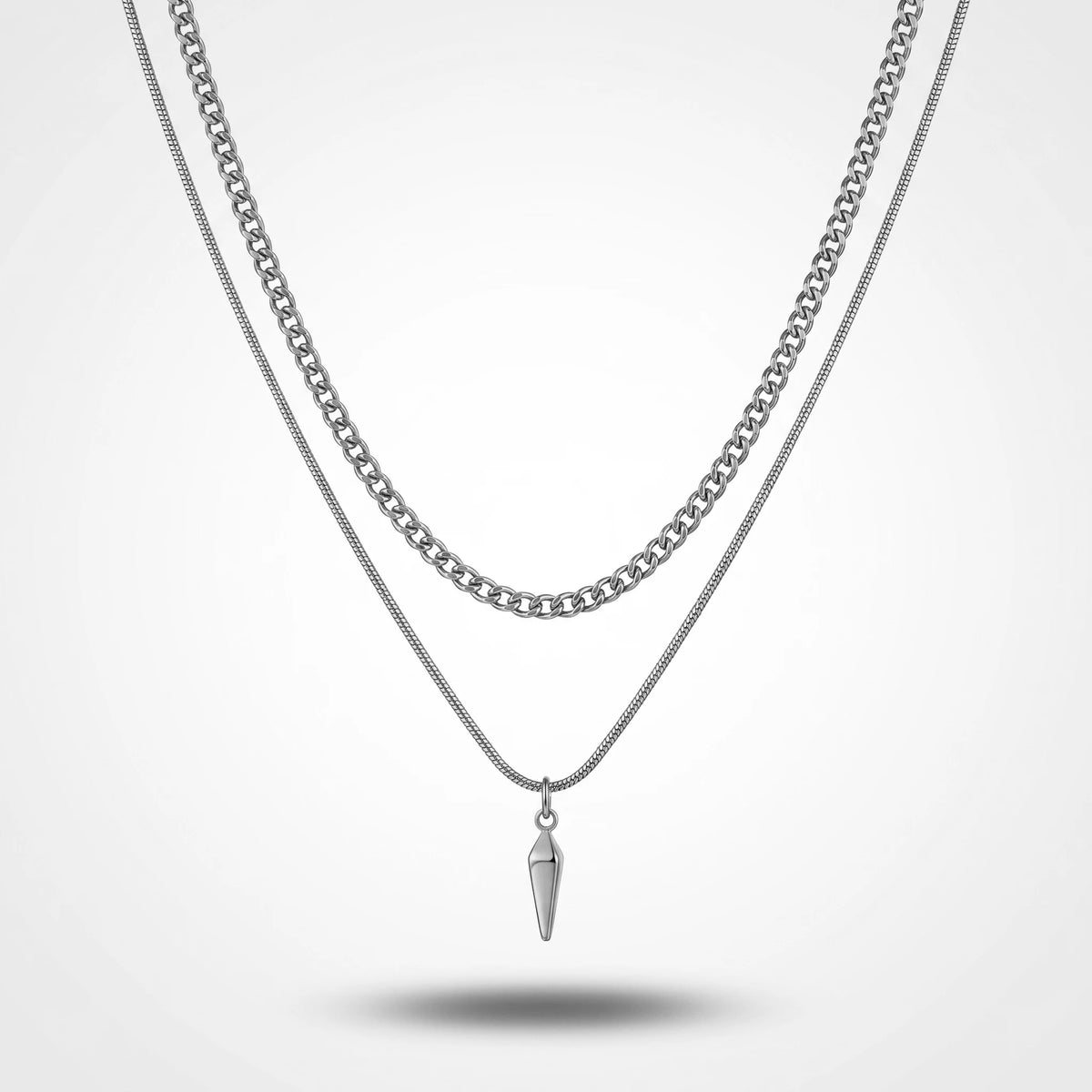 QIAOREN 10794 Layered Chain Spike Pendant Necklace 18K Gold Plated Stainless Steel Waterproof Non-Tarnish Unisex Gift Jewelry