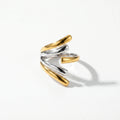 QIAOREN 12968-73 18K Gold Plated 316L Stainless Steel Two Tone Snake Star Adjustable Rings Set Tarnish Free Waterproof Jewelry