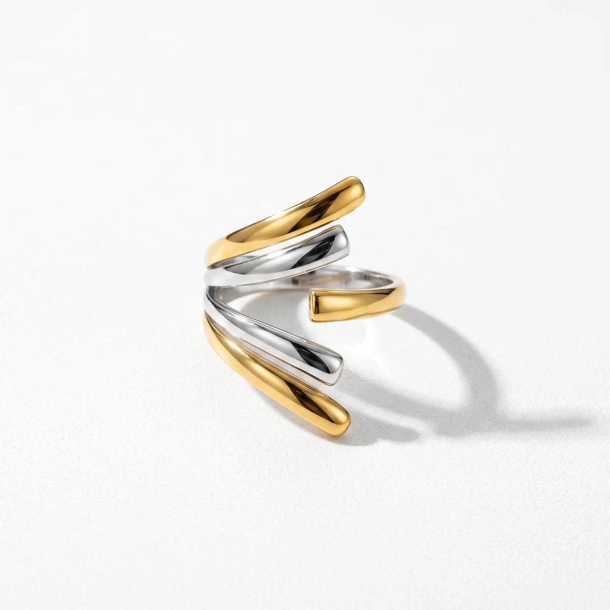 QIAOREN 12968-73 18K Gold Plated 316L Stainless Steel Two Tone Snake Star Adjustable Rings Set Tarnish Free Waterproof Jewelry