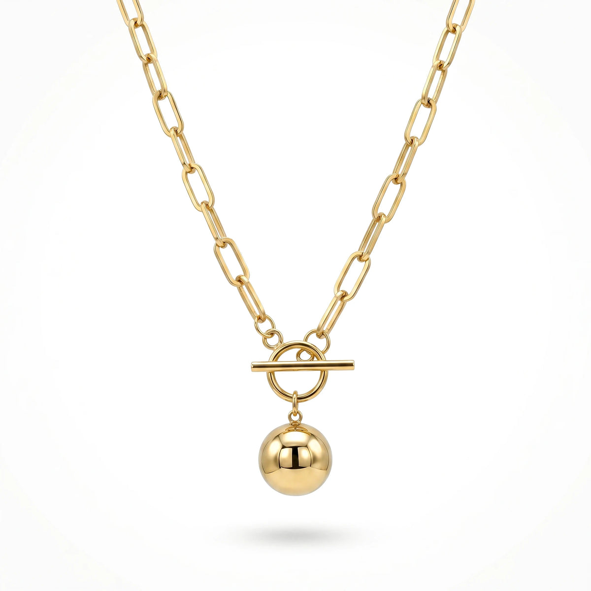 QIAOREN 11805 Boho Beach Toggle Pendant Necklace 18K Gold Stainless Steel Waterproof Paperclip Chain Vacation Jewelry for Women