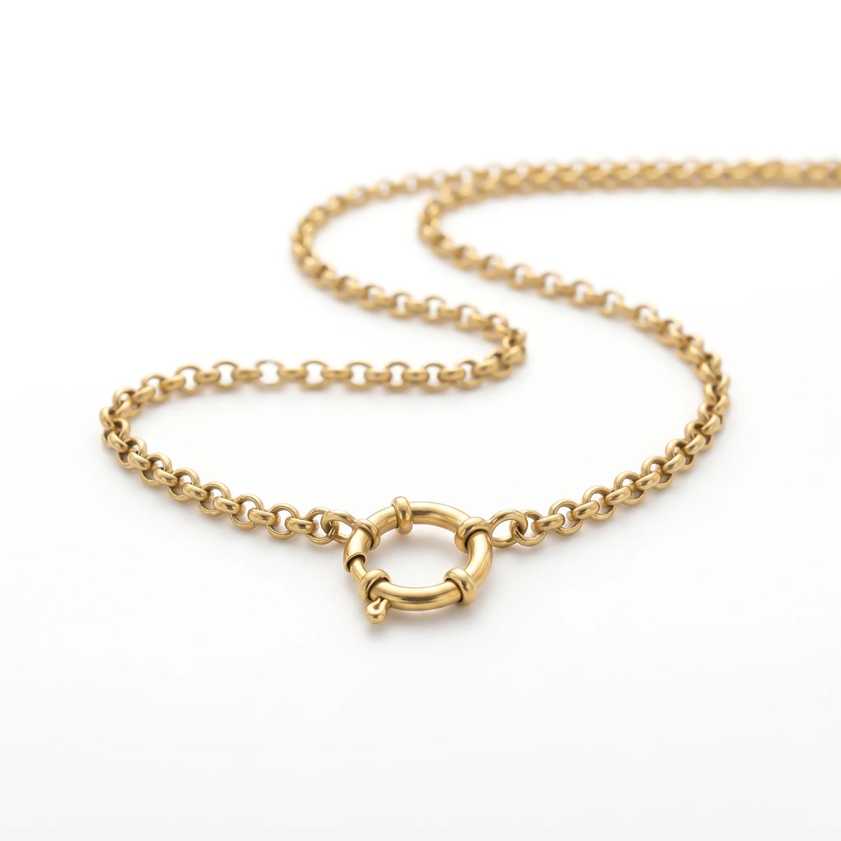 QIAOREN 11333 18K Gold Plated Solid Bean Chain Choker Necklace Stainless Steel Tarnish Free Waterproof Jewelry