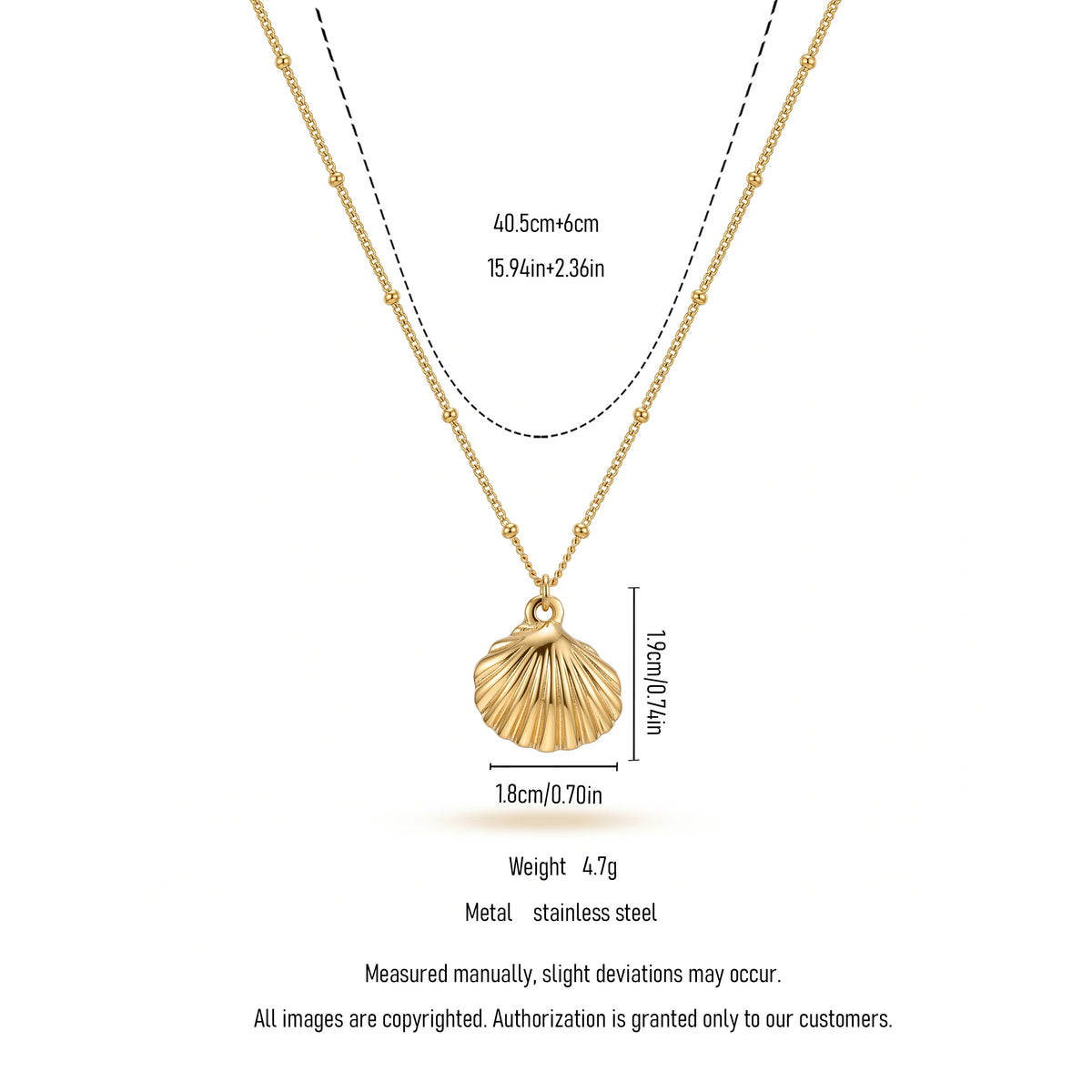 QIAOREN 13552 Stainless Steel Shell Necklace Gold Seashell Pendant Beaded Chain Summer Beach Jewelry Women Fashion Accessories