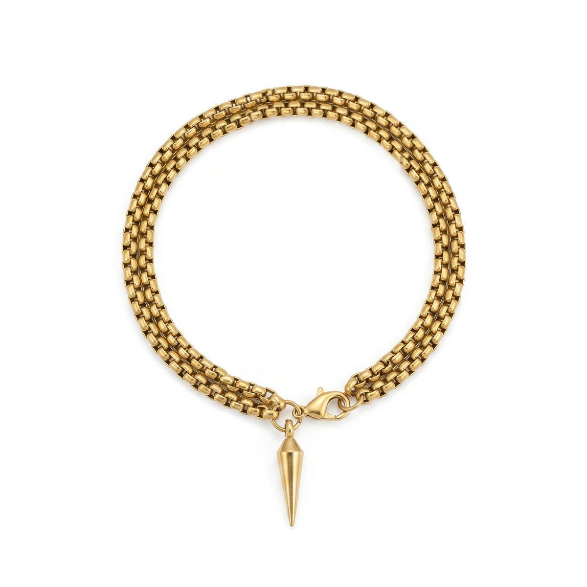 QIAOREN 11431 Rust Resistant Waterproof 18K Gold Plated Stainless Steel Double Curb Chain Spike Bracelet
