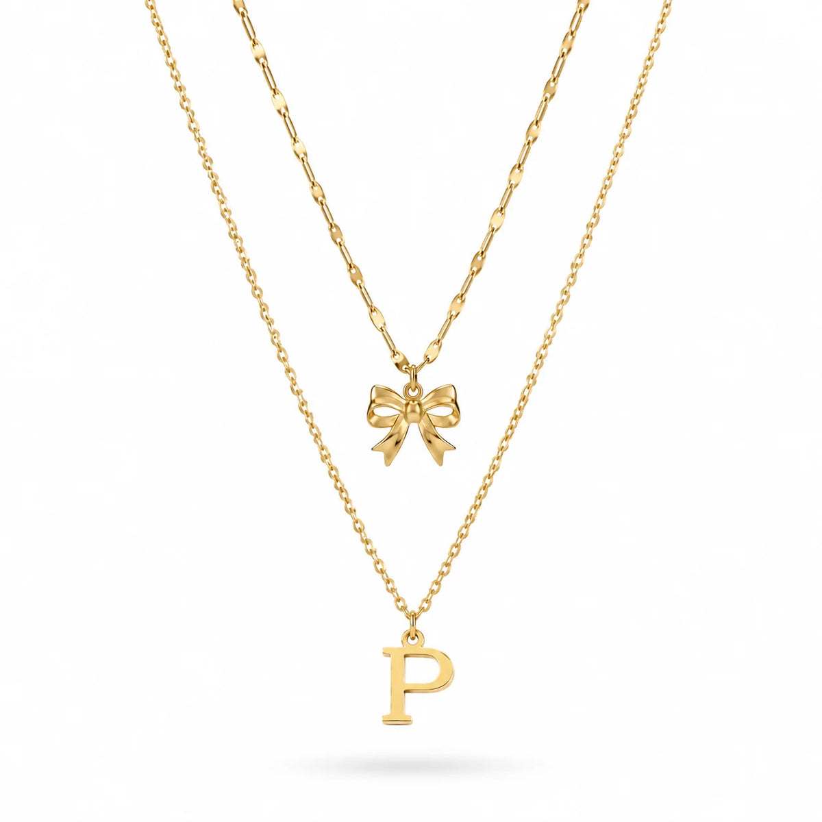 QIAOREN A-Z 26 Letter Bow Initial Necklace Stainless Steel Gold Silver Alphabet Pendant Custom Jewelry