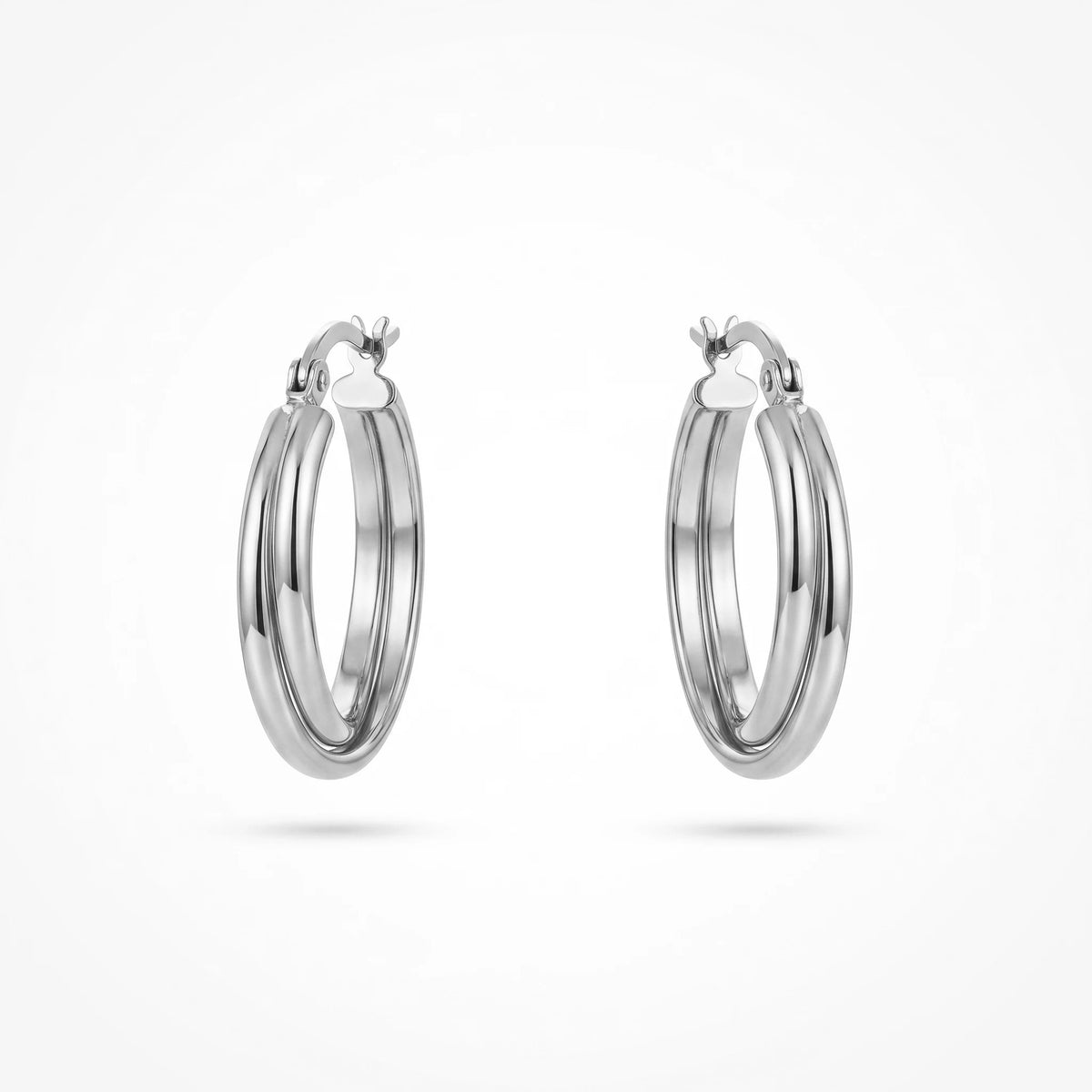 QIAOREN 12391 Trendy Double Row Hoop Earrings Gold Stainless Steel Layered Illusion Twin Band Parallel Large Hoops Women US EU
