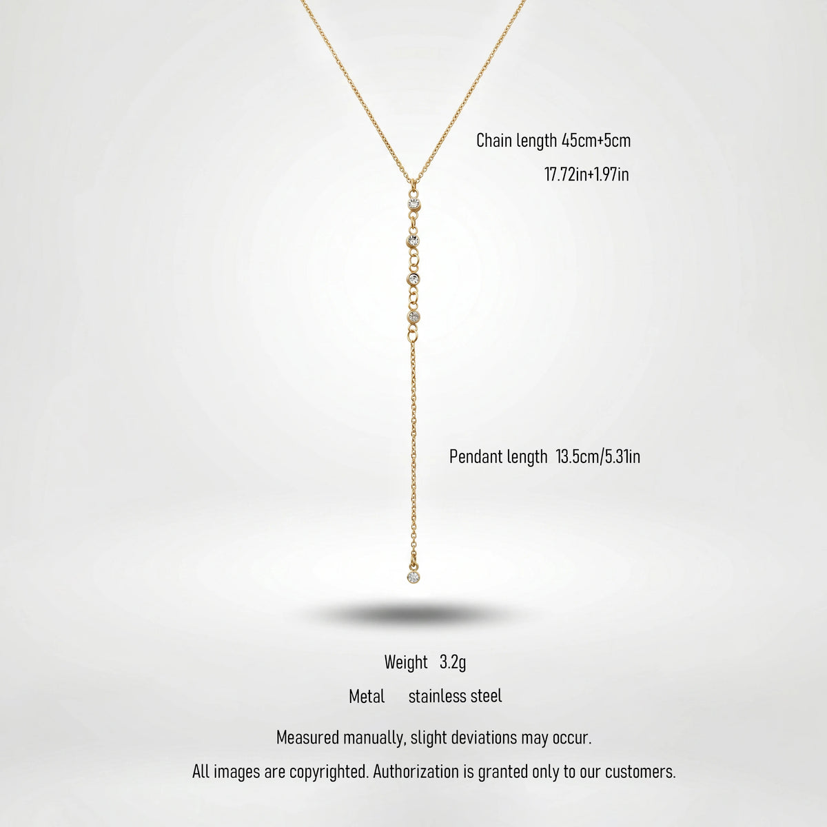 QIAOREN 10796 Minimalist Trendy Lariat Y Necklace Stainless Steel Gold Plated Non-Tarnish Layerable Unisex Daily Wear Jewelry