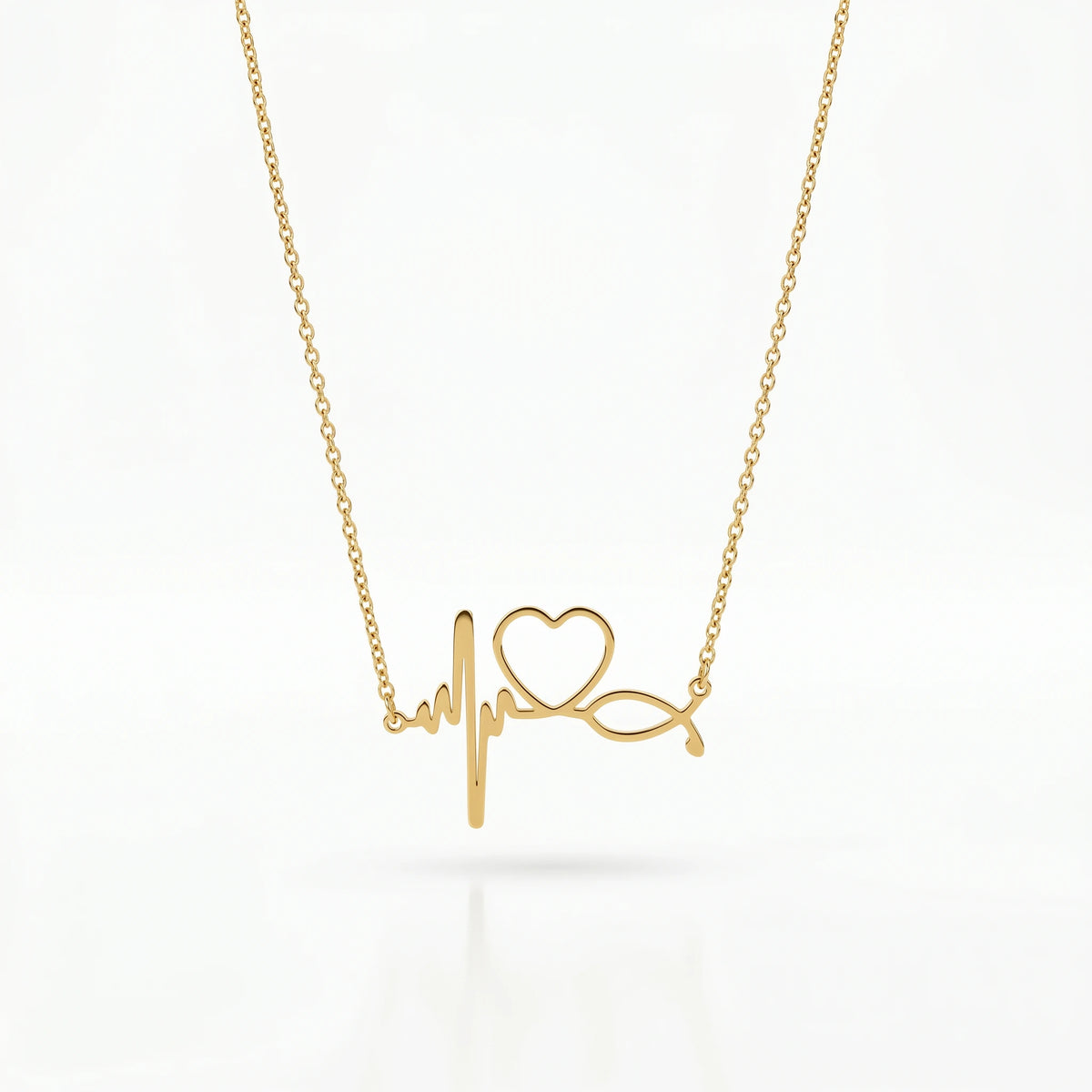 QIAOREN 11753 Waterproof Heartbeat Love Necklace 18K Gold Stainless Steel Beach & Everyday Wear