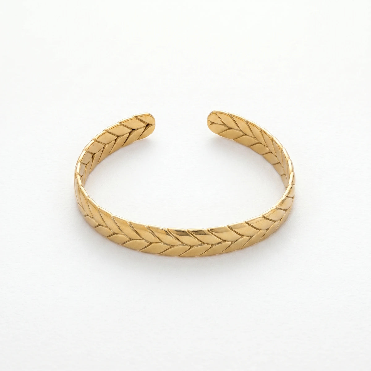 QIAOREN 12649 18K Gold Plated Stainless Steel Wheat Leaf Cuff Bracelet Adjustable Open Bangle Anti Tarnish Wrist Jewelry