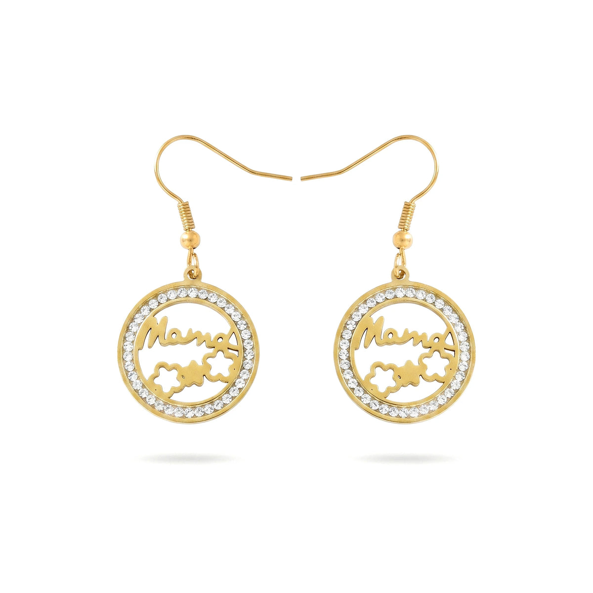 QIAOREN 11772 Minimalist Crystal Framed Mama Geometric Dangle Earrings 18K Gold Plated Stainless Steel Hook Fashion Jewelry for