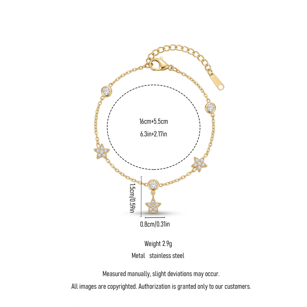 QIAOREN 13768 Thin Oval Link Chain Bracelet with Beaded Border White Mother of Pearl Butterfly Charm & Two Side Round Zircon