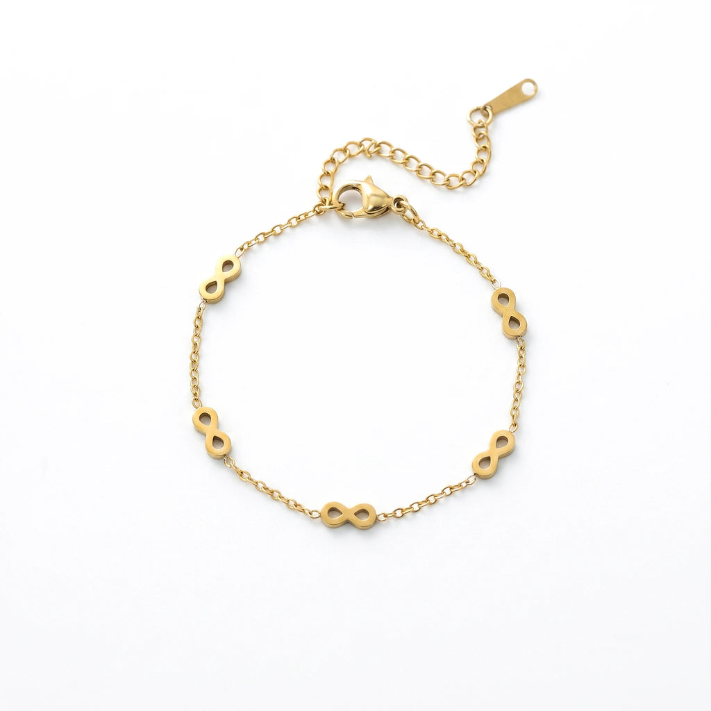 QIAOREN 14009 Cable Chain Adjustable Bracelet with Multiple Hollow Infinity Symbol Charms, Polished Gold Eternal Love