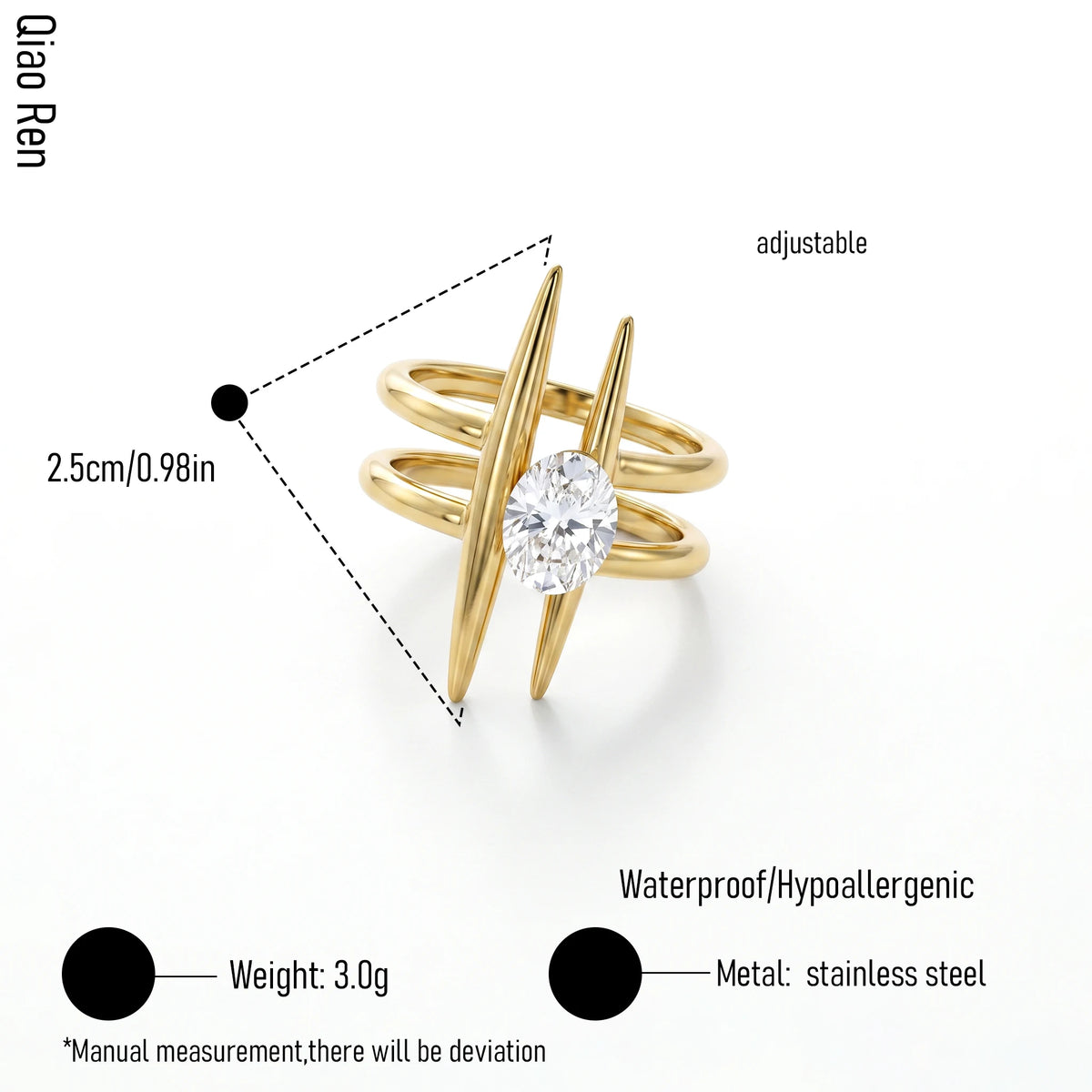 QIAOREN 14262-68 Vintage Floral Spiral Leaf Open Cuff Ring Collection, Adjustable Stackable Statement Rings with Zircon