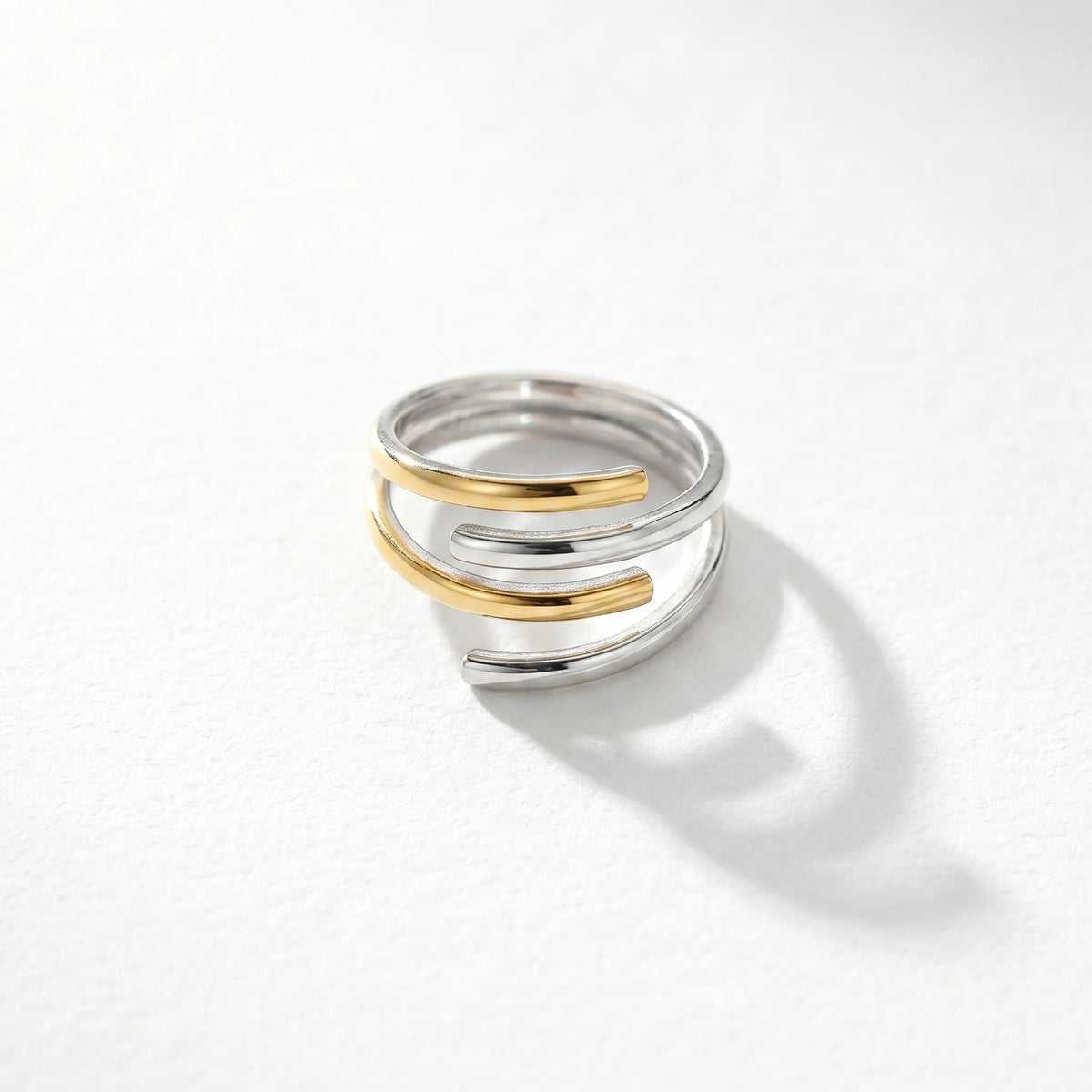 QIAOREN 12933-37 18K Gold Plated 316L Stainless Steel Two Tone Snake Star Adjustable Rings Set Tarnish Free Waterproof Jewelry