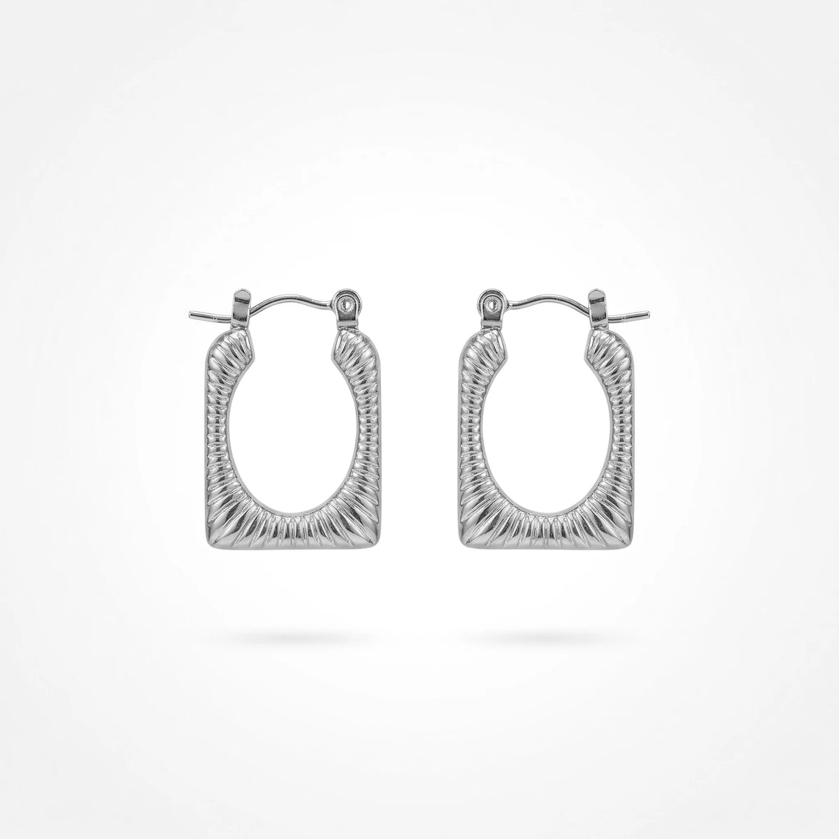 QIAOREN 12529 Waterproof Tarnish Free Ribbed Gold Earrings Stainless Steel Bold Fluted Rectangular Hoops Women US EU