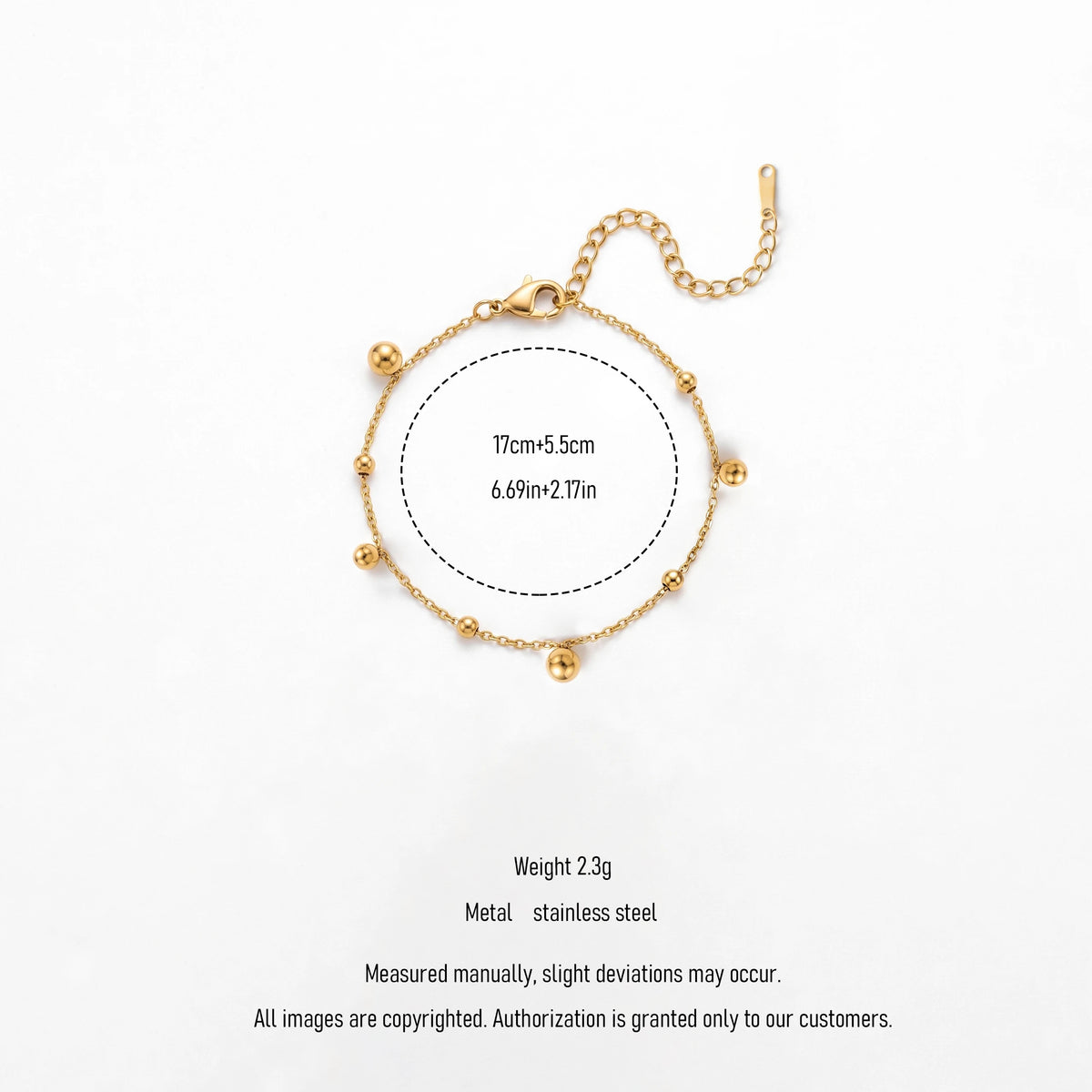 QIAOREN 13362 Stainless Steel Gold Beaded Chain Bracelet Waterproof Ball Bracelet Minimalist Jewelry for Women