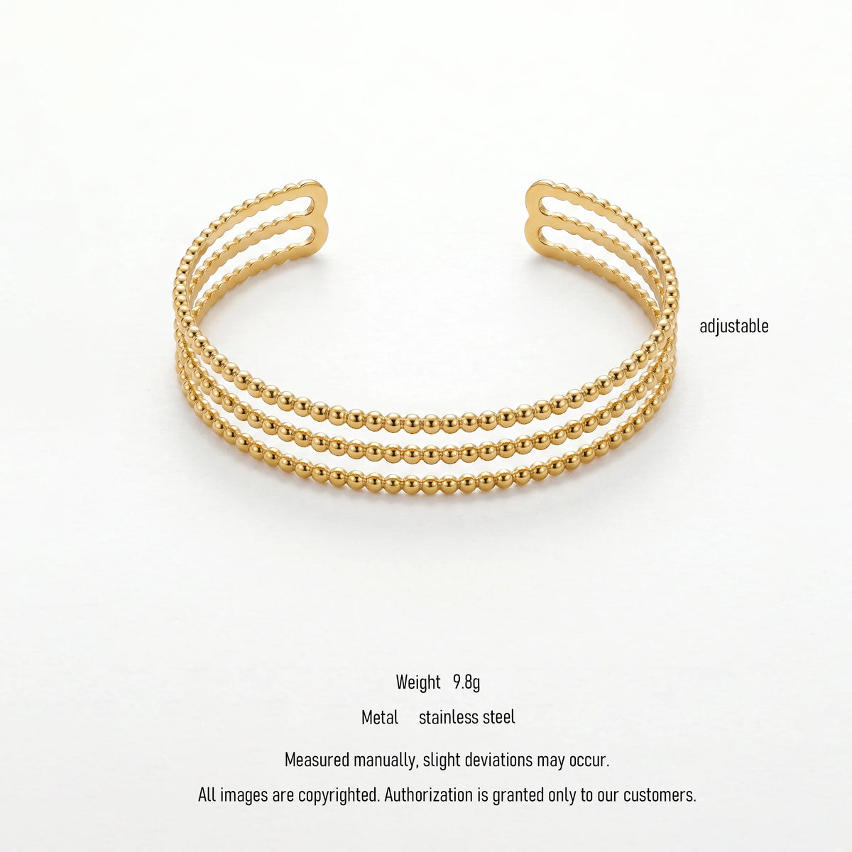 QIAOREN 10997 Modern Minimalist Gold Ball Bead Bracelet Stainless Steel Open Cuff Jewelry for Elegant Women
