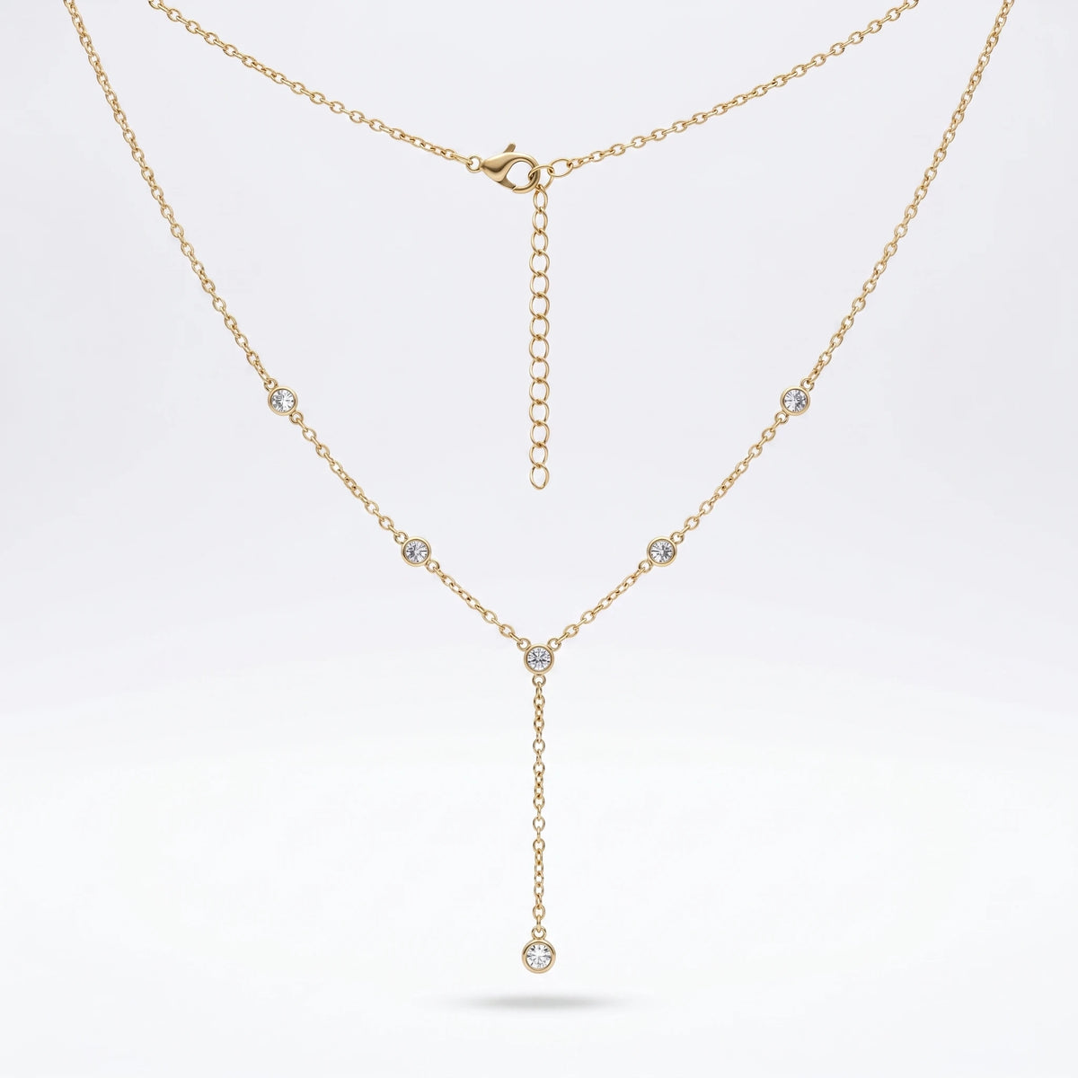 QIAOREN 10600 Link Chain Y Drop Pendant Necklace 18K Gold Plated Stainless Steel Waterproof Tarnish Free Trendy Jewelry