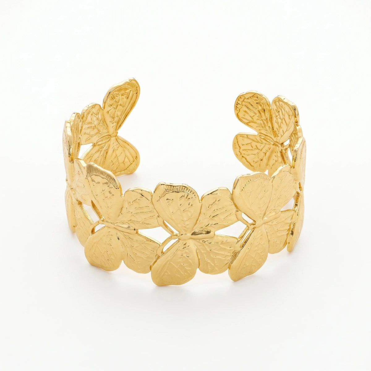 QIAOREN 12710 Boho Irregular Big Small Sculpted Flower Open Gold Bangle Stainless Steel Hollow Stackable Bracelet Wholesale