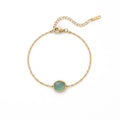 QIAOREN 13303 Dainty Ball Chain Bracelet Gold Stainless Steel Oval Natural Green Jade Stone Lobster Clasp Extender Waterproof