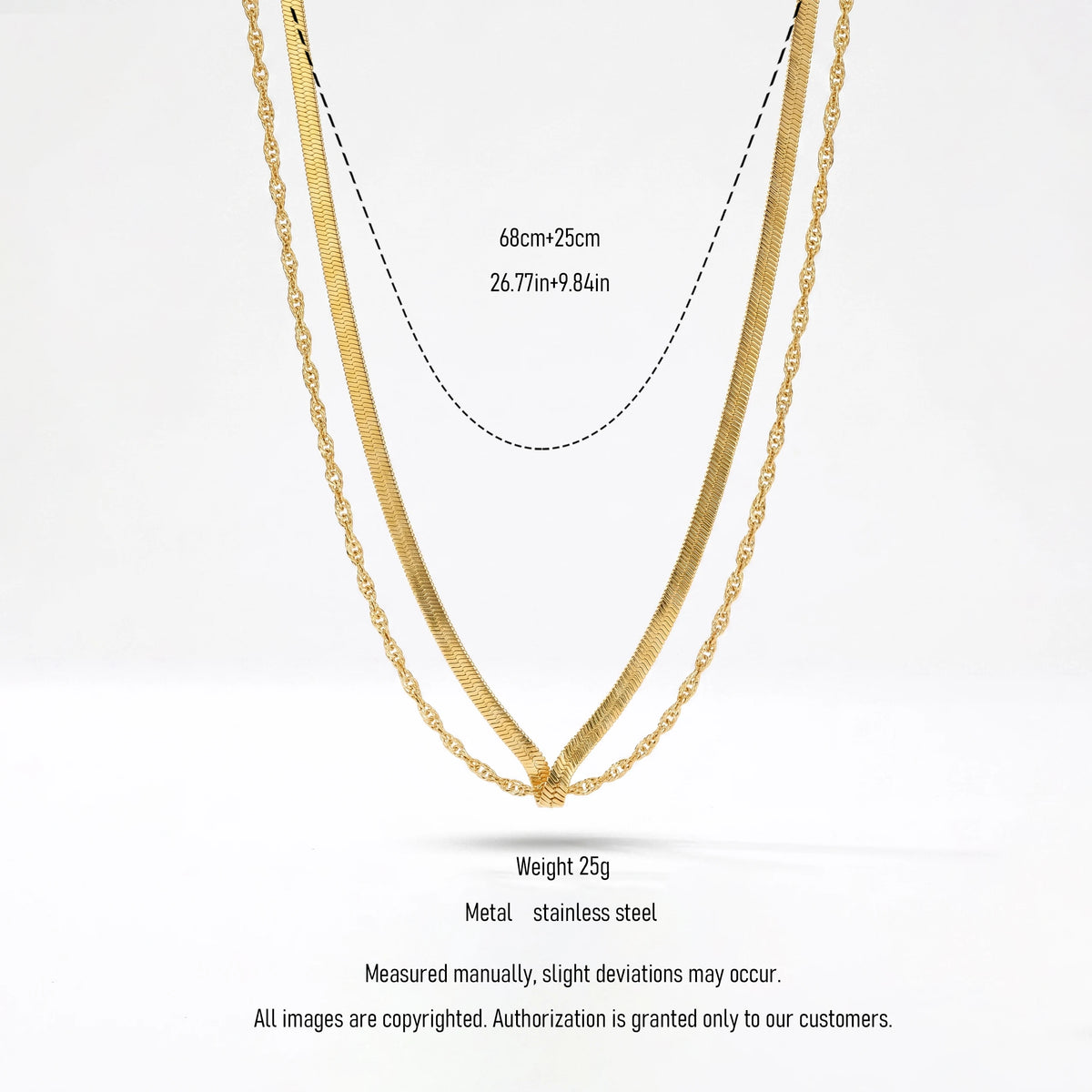 QIAOREN  12921 Double Layer Snake Chain Waist Chain, Herringbone & Rope Dual Layer Chain Jewelry Gift for Daily Fashion Outfits